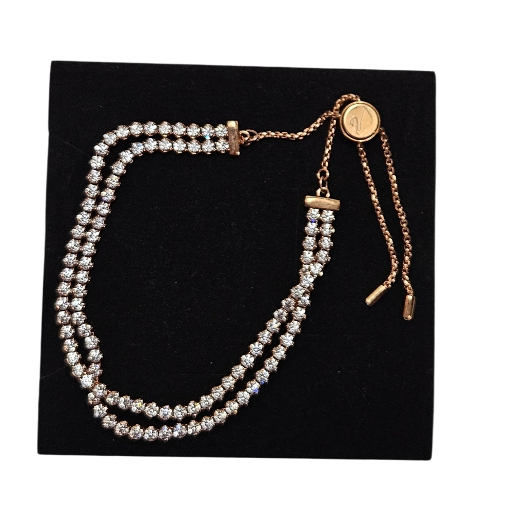 Swarovski Double Row Crystal Adjustable Bracelet Rose Gold Tone